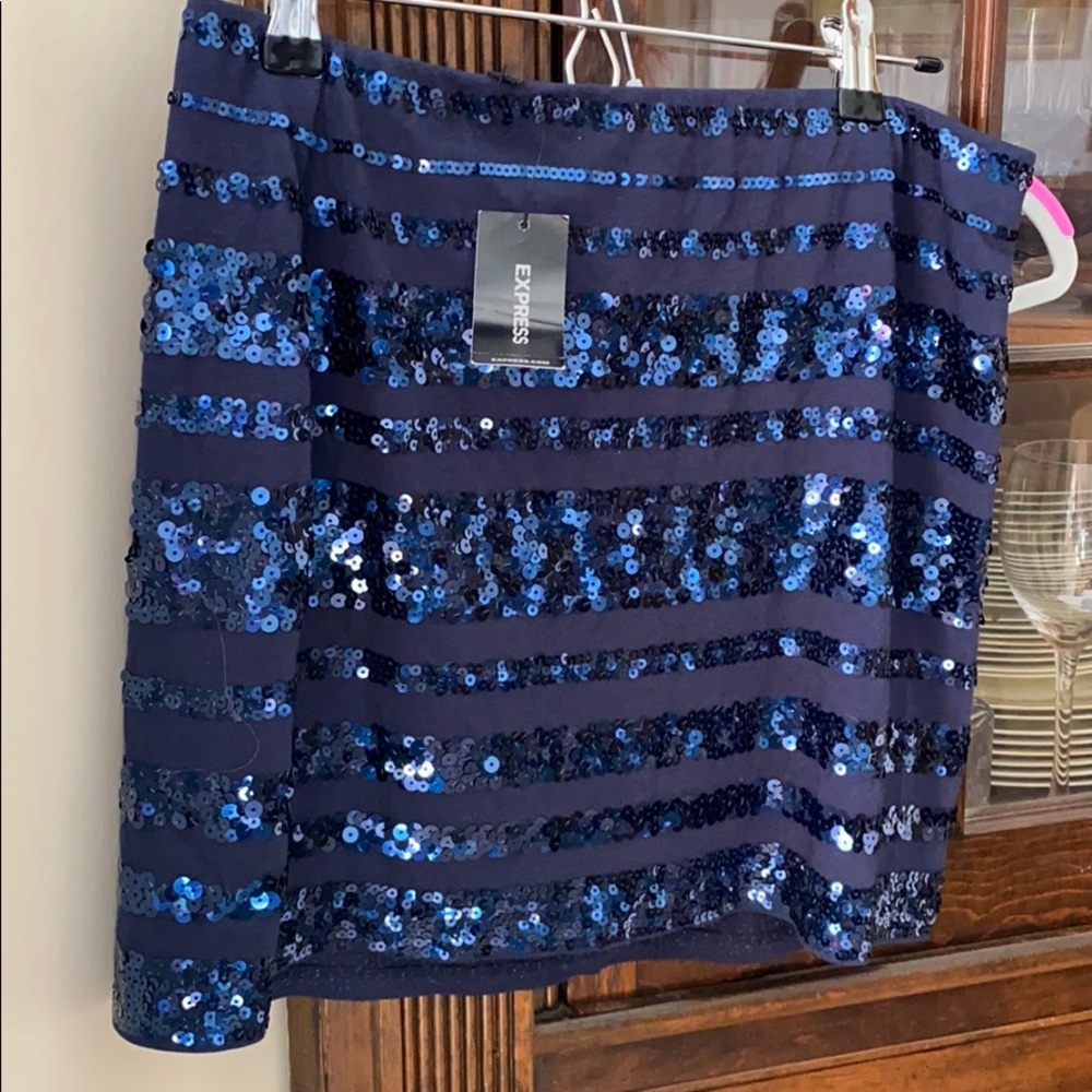 Express blue sequin mini skirt